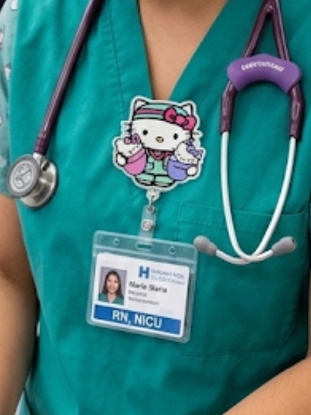 Hello Kitty Nurse Badge Reel - Twin Babies ID Holder Labor Delivery Nurse
C3